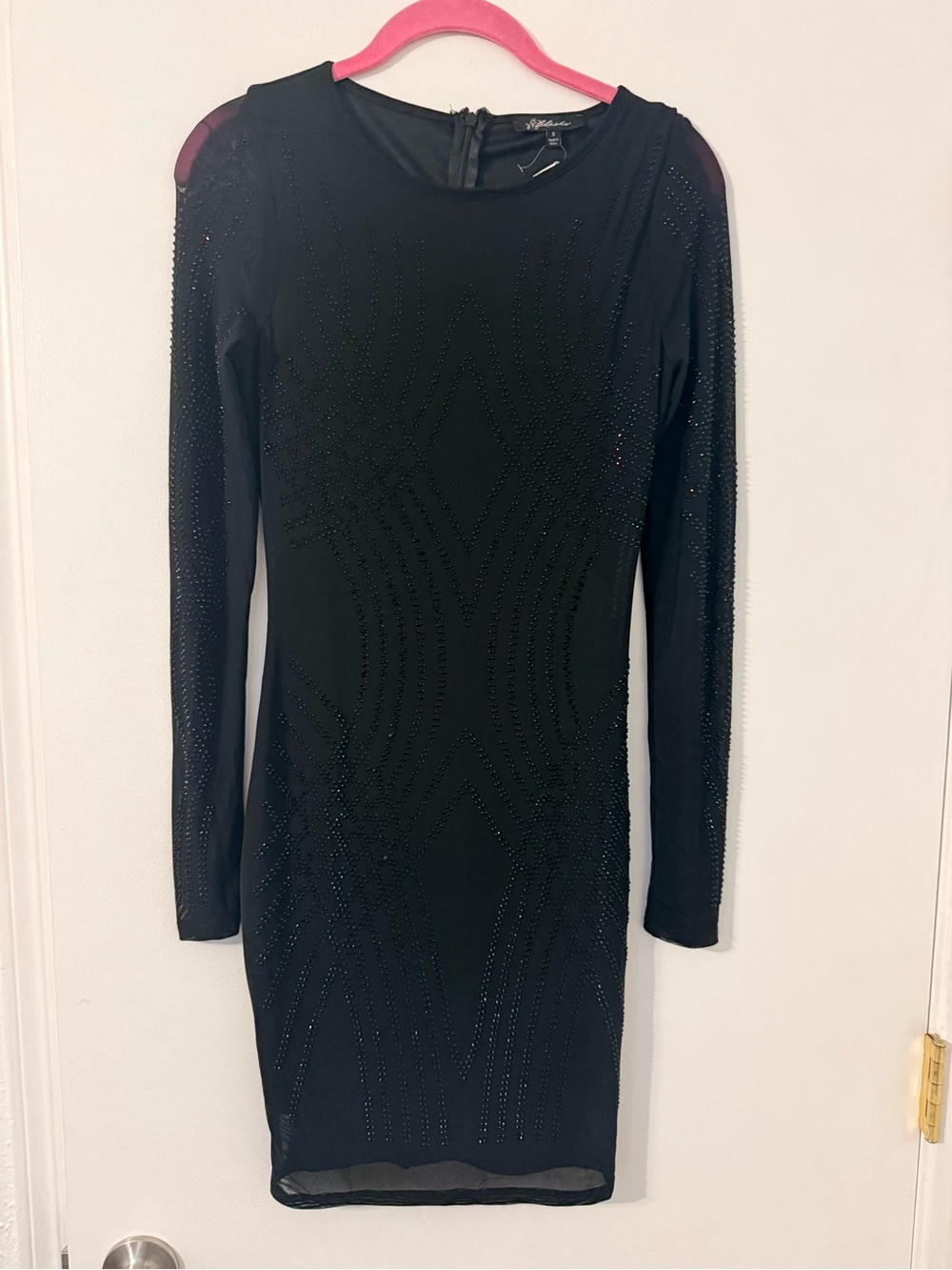 Black Long Sleeve Rhinestone Bodycon Dress